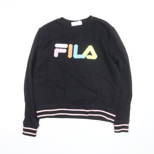 FILA Womens Black Sweatshirt Small Logo Crew Neck Pullover
