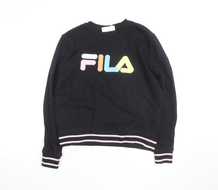 FILA Womens Black Sweatshirt Small Logo Crew Neck Pullover