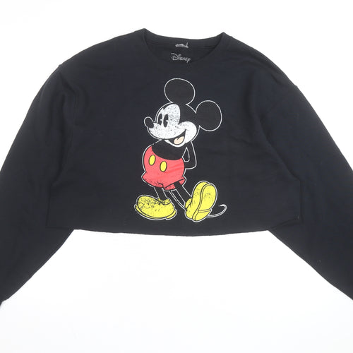 Disney Womens Black L Cropped Mickey Mouse Graphic Sweatshirt
