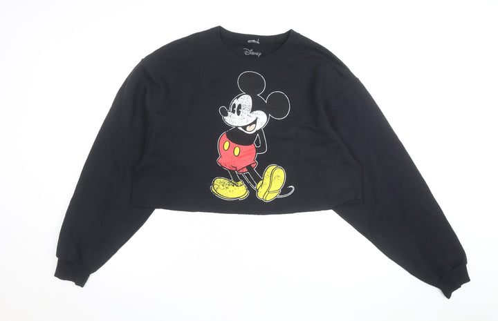 Disney Womens Black L Cropped Mickey Mouse Graphic Sweatshirt
