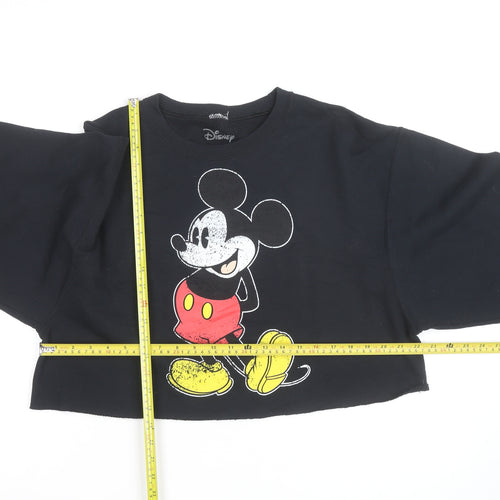 Disney Womens Black L Cropped Mickey Mouse Graphic Sweatshirt