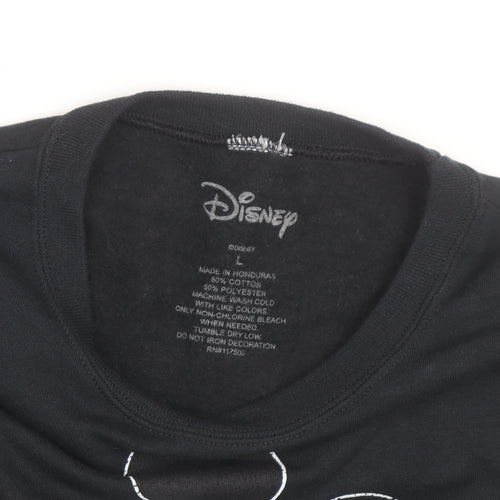 Disney Womens Black L Cropped Mickey Mouse Graphic Sweatshirt