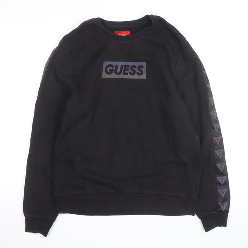 Guess Men's Black Logo Crew Neck Sweatshirt Medium