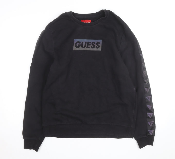 Guess Men's Black Logo Crew Neck Sweatshirt Medium