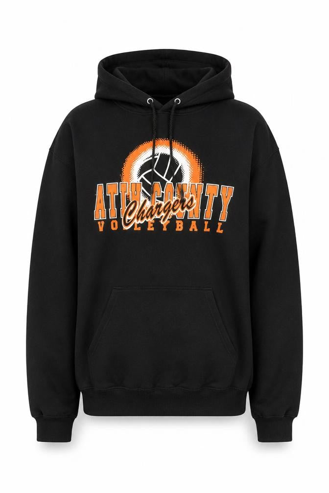 Front view of Champion Men's Black Medium Pullover Hoodie Bath County Graphic