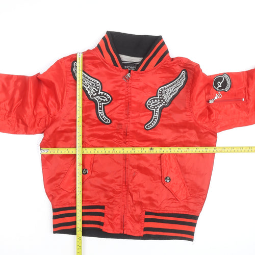Rocawear Women's Red Bomber Jacket M Embroidered Studded Zip Satin