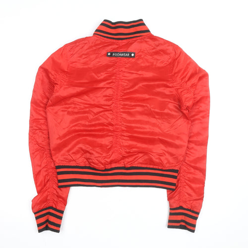 Rocawear Women's Red Bomber Jacket M Embroidered Studded Zip Satin