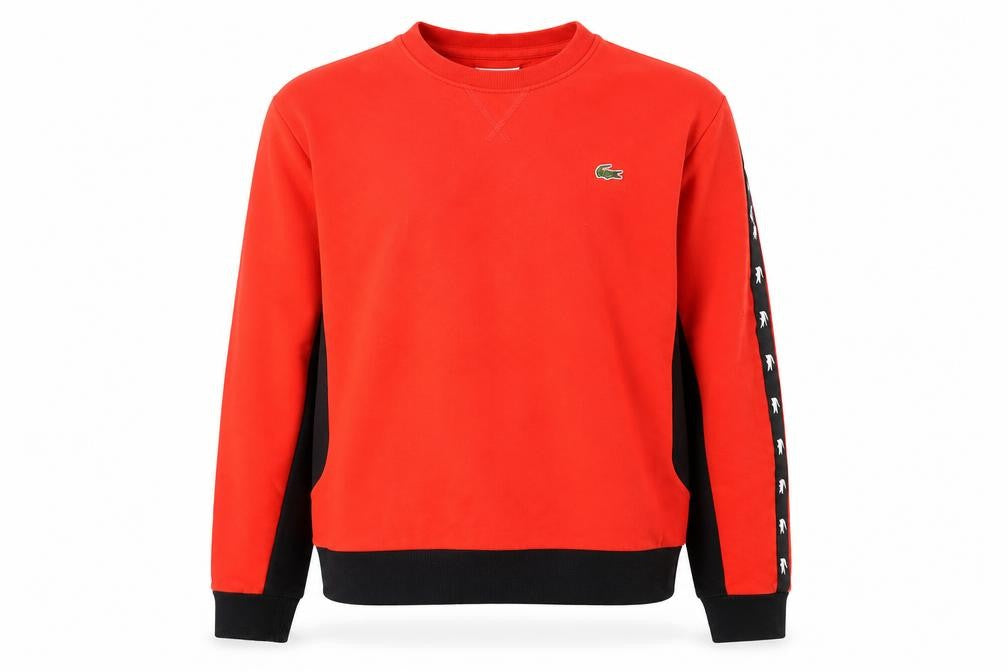 Front view of Lacoste Sport Men's Red Regular Fit Crew Neck Sweatshirt, size L