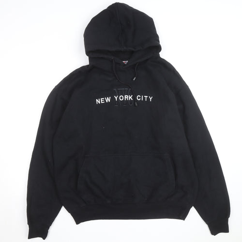 NYC Men's Black Pullover Hoodie L Embroidered New York City Sweatshirt