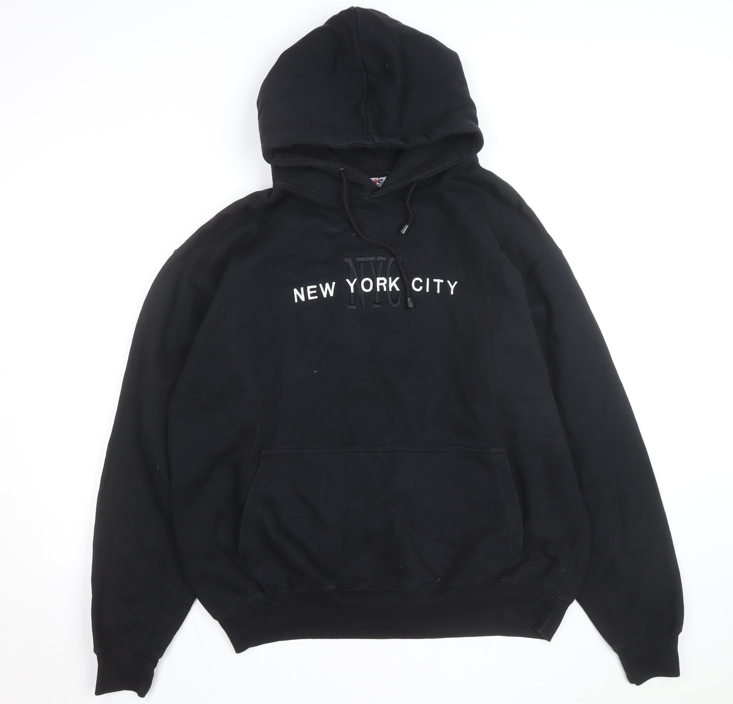NYC Men's Black Pullover Hoodie L Embroidered New York City Sweatshirt