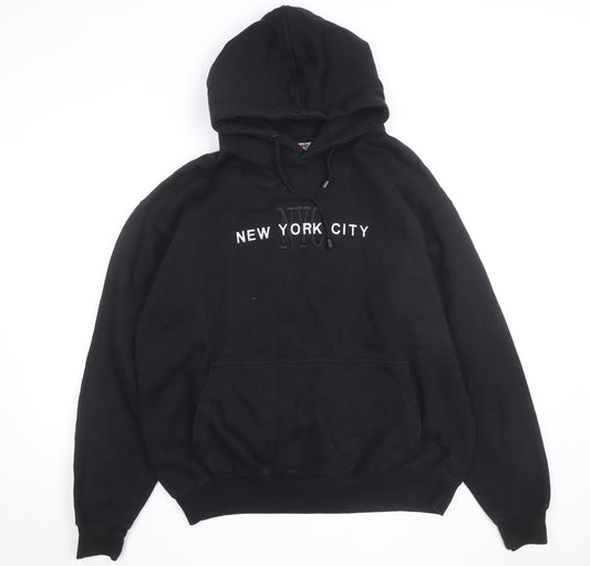 NYC Men's Black Pullover Hoodie L Embroidered New York City Sweatshirt