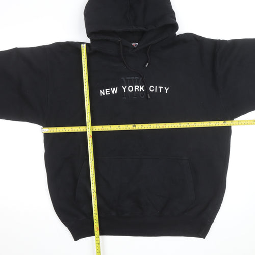 NYC Men's Black Pullover Hoodie L Embroidered New York City Sweatshirt