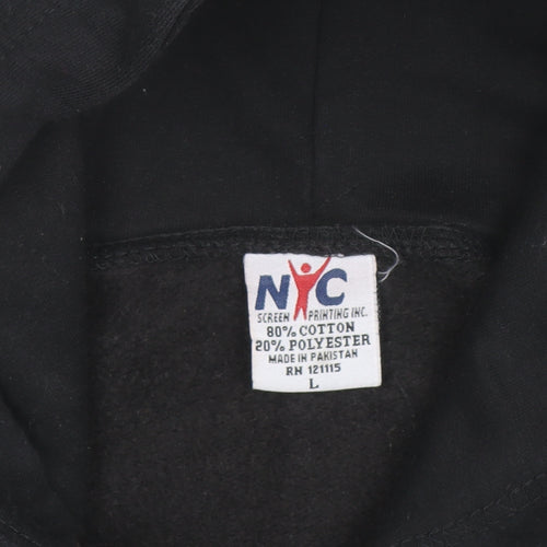 NYC Men's Black Pullover Hoodie L Embroidered New York City Sweatshirt