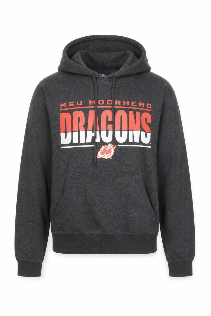 Front view of J America Men's Grey MSU Moorhead Dragons Pullover Hoodie, size S