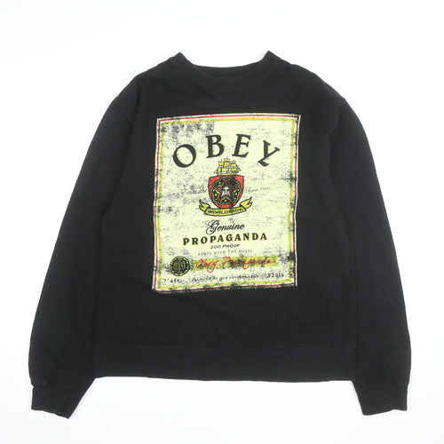 Obey Men's Black Small Pullover Graphic Sweatshirt