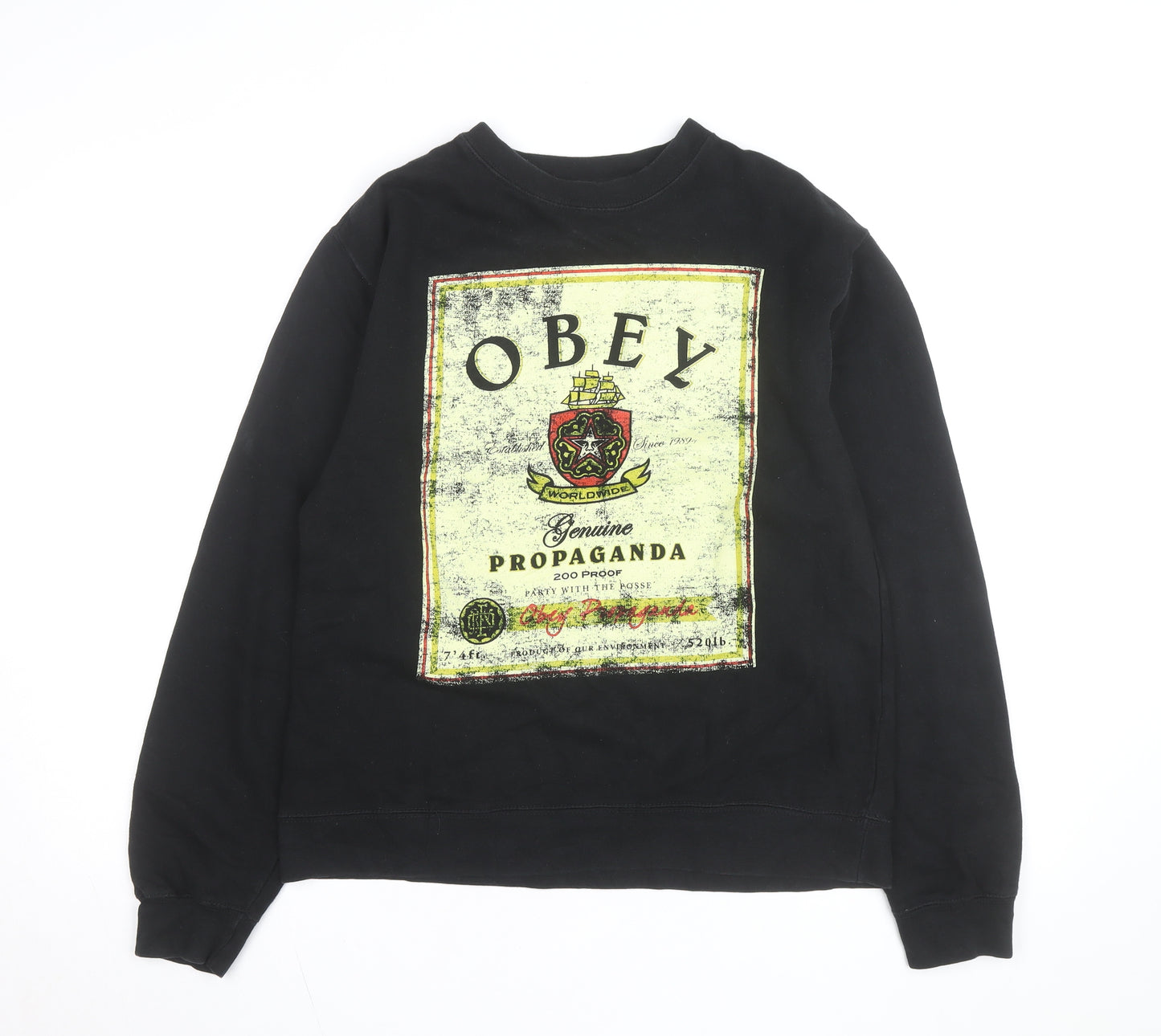 Obey Men's Black Small Pullover Graphic Sweatshirt