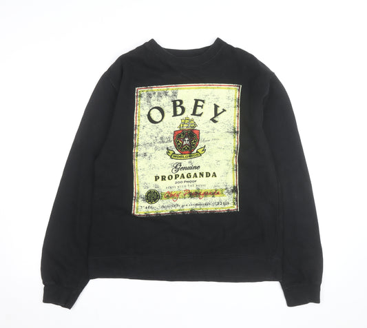 Obey Men's Black Small Pullover Graphic Sweatshirt