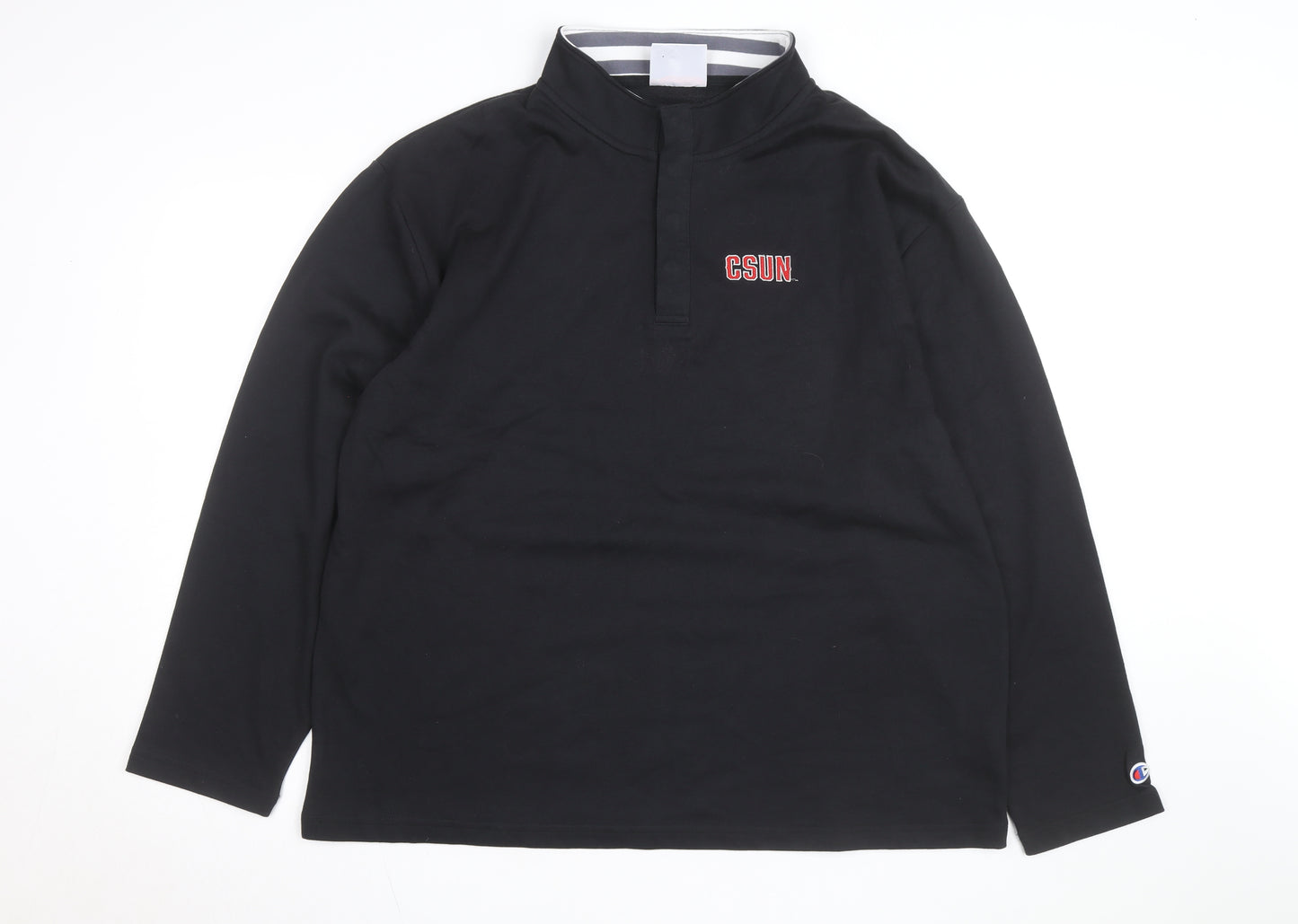 Champion Men Black XL Henley Sweatshirt CSUN Logo Cotton Blend