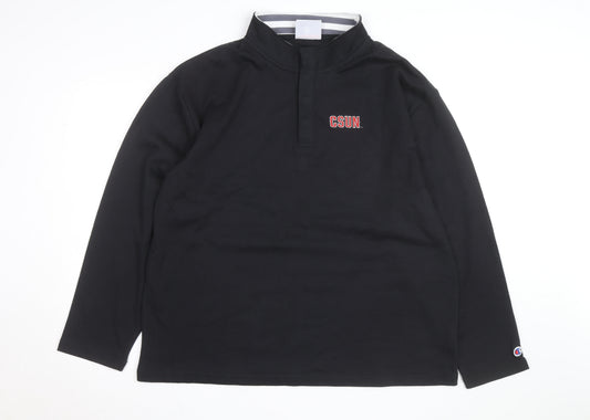 Champion Men Black XL Henley Sweatshirt CSUN Logo Cotton Blend