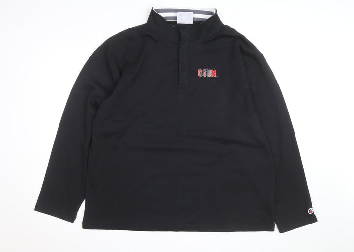 Champion Men Black XL Henley Sweatshirt CSUN Logo Cotton Blend