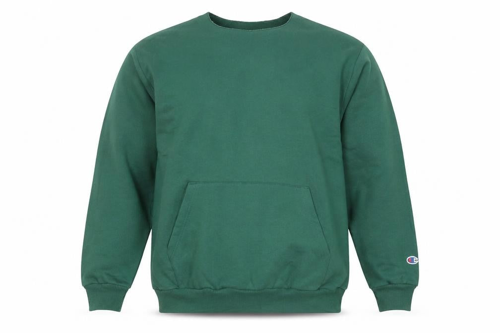 Front view of Champion Men's Green Pullover Sweatshirt L Regular Fit Crew Neck