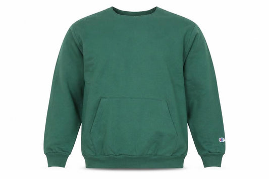 Front view of Champion Men's Green Pullover Sweatshirt L Regular Fit Crew Neck