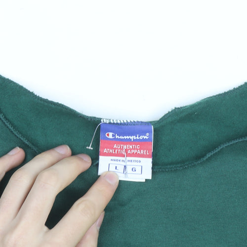 Champion Men's Green Pullover Sweatshirt L Regular Fit Crew Neck
