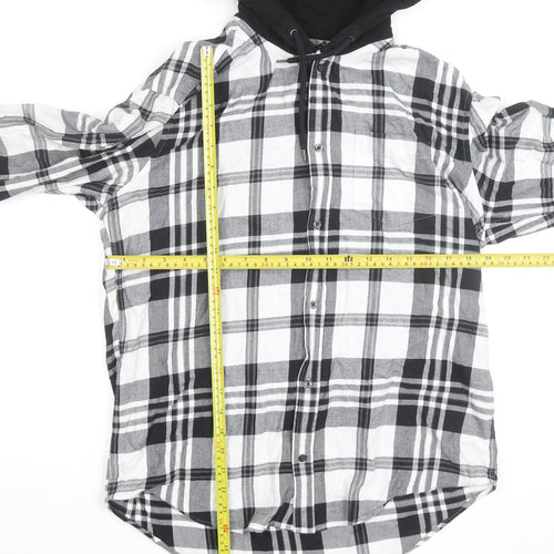 Next Mens Black Checked Flannel Hooded Shirt M Full Zip