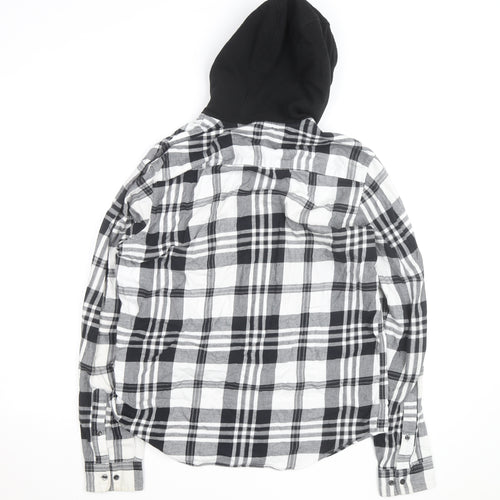 Next Mens Black Checked Flannel Hooded Shirt M Full Zip