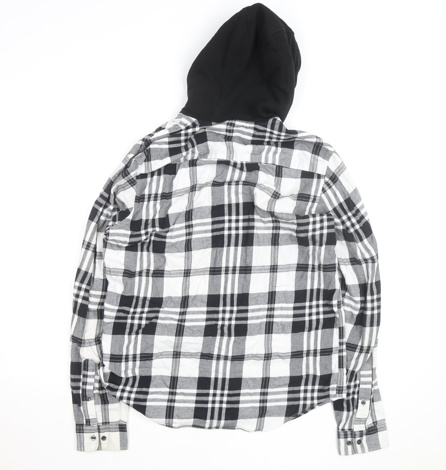 Next Mens Black Checked Flannel Hooded Shirt M Full Zip