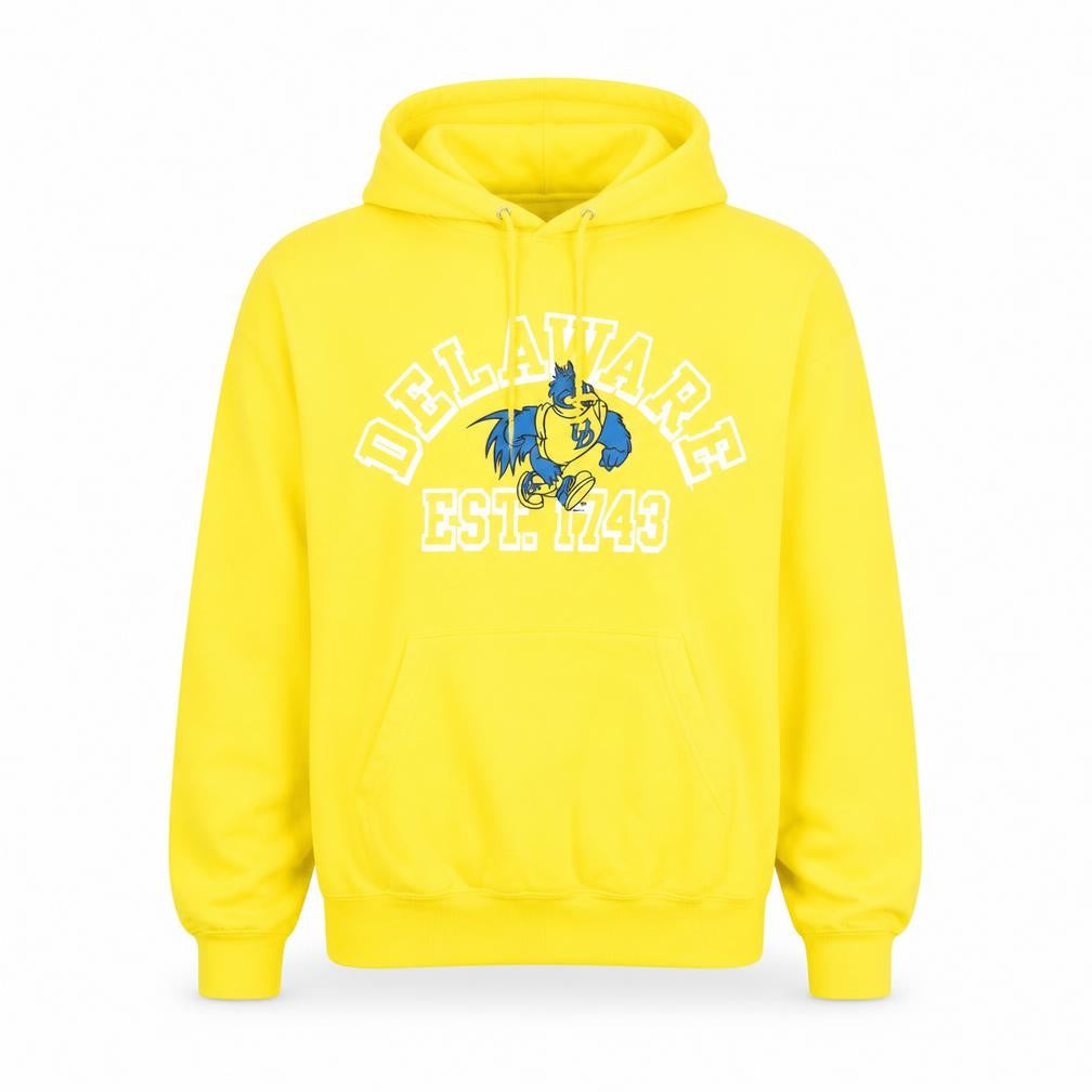 Front view of Champion Men's Yellow Delaware Pullover Hoodie M Graphic Fleece