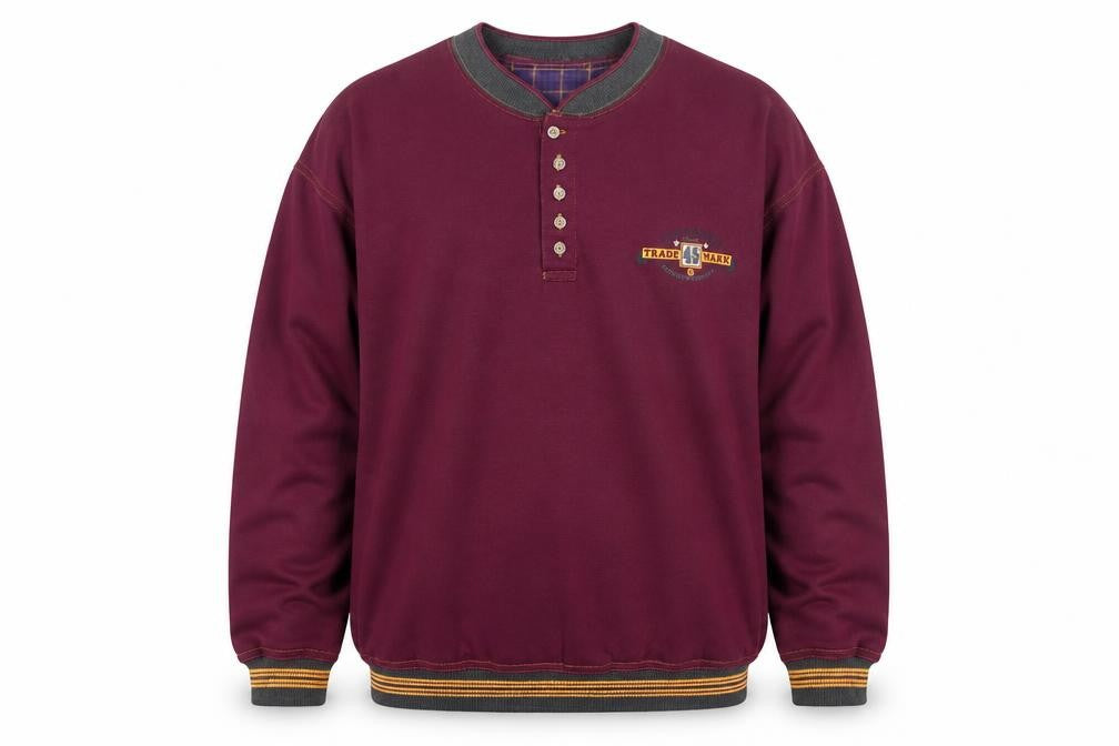 Front view of Gitano Men's Red XL Henley Sweatshirt with Logo Detail