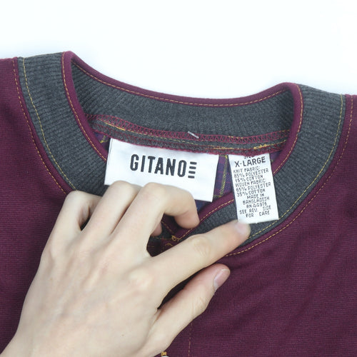 Gitano Men's Red XL Henley Sweatshirt with Logo Detail