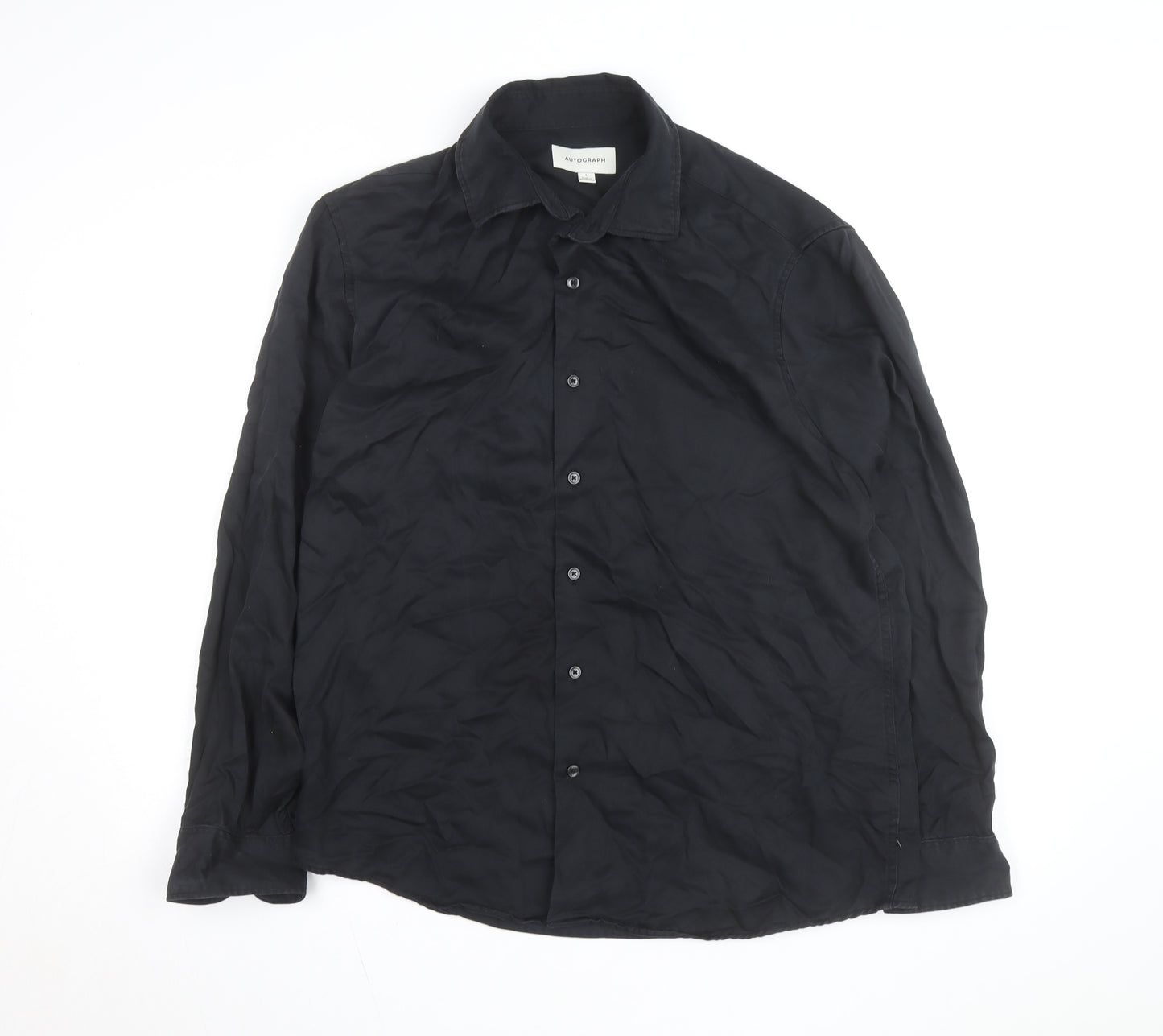Marks and Spencer Men’s Black Lyocell Long Sleeve Button-Up Shirt L