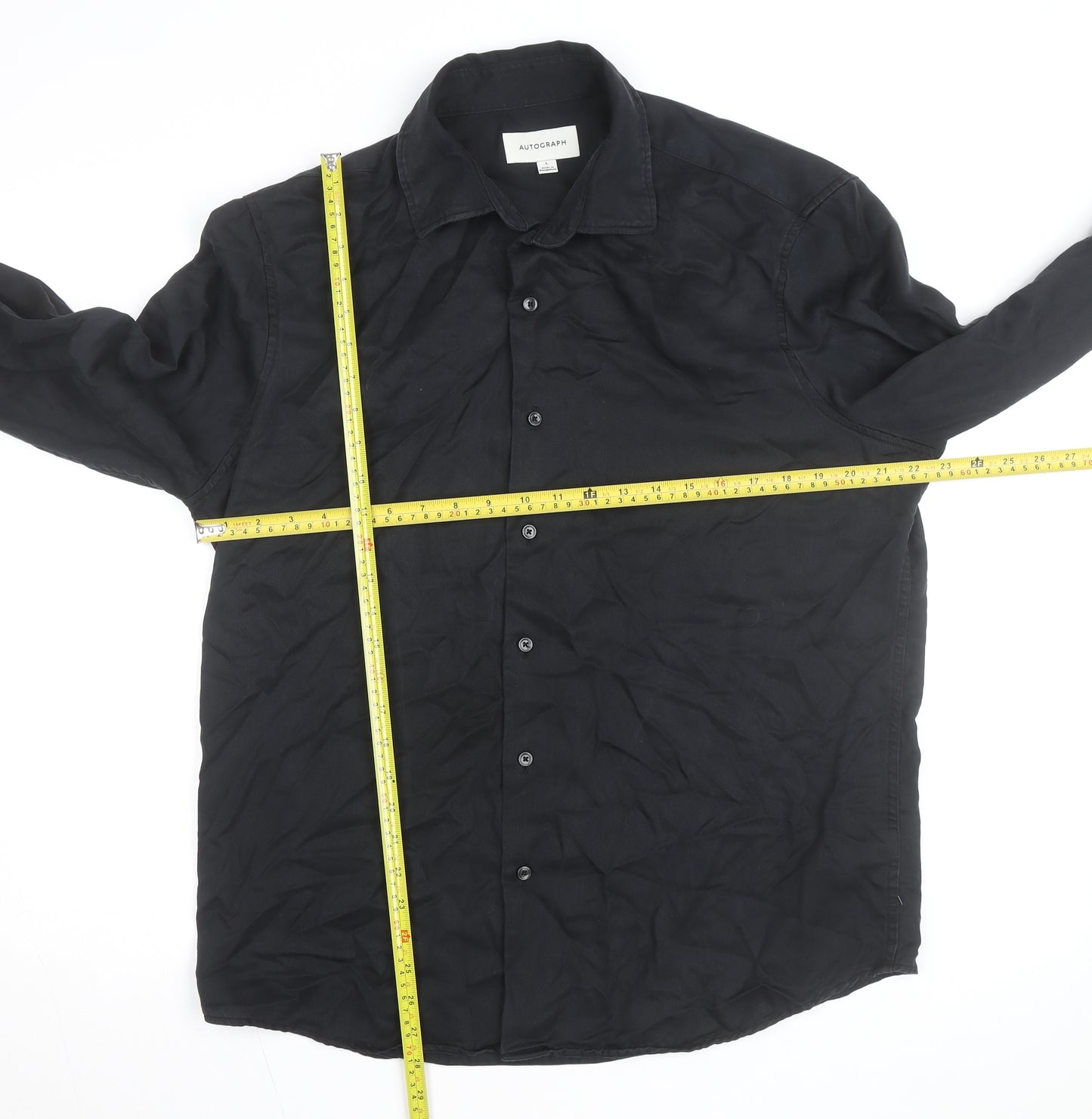Marks and Spencer Men’s Black Lyocell Long Sleeve Button-Up Shirt L