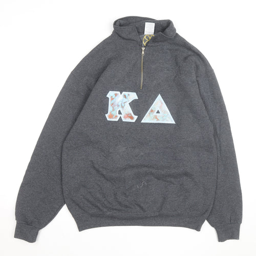 Jerzees Men's Grey 1/2 Zip College Graphic Sweatshirt M