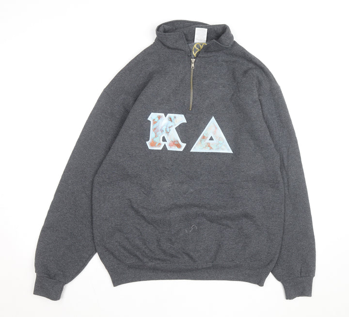 Jerzees Men's Grey 1/2 Zip College Graphic Sweatshirt M
