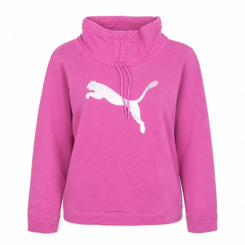 Front view of Puma Women Pink Hooded Pullover Sweatshirt, size 12, UK Cotton Blend