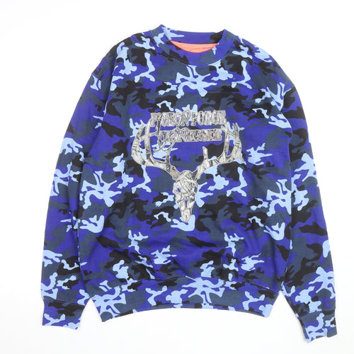 U.S. Vintage Men's Blue Camouflage Deer Graphic Pullover Sweatshirt L