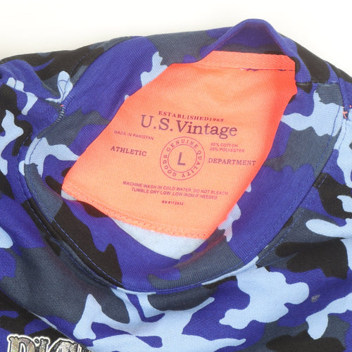 U.S. Vintage Men's Blue Camouflage Deer Graphic Pullover Sweatshirt L