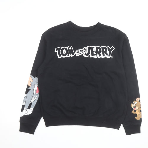 Tom and Jerry Mens Black M Crew Neck Graphic Print Sweatshirt