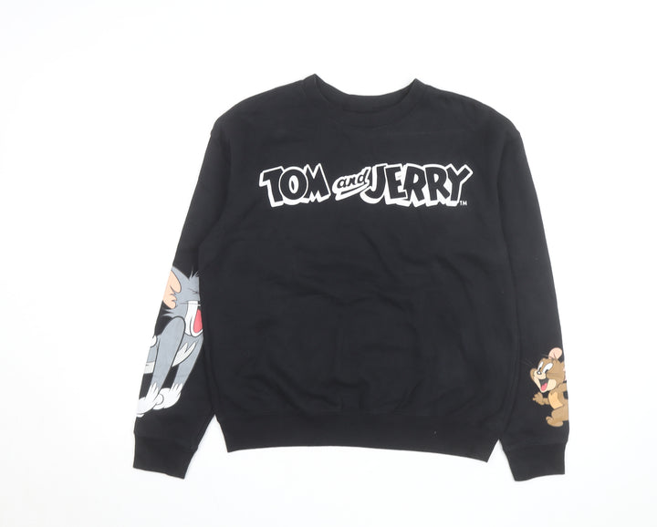 Tom and Jerry Mens Black M Crew Neck Graphic Print Sweatshirt