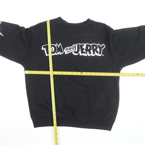 Tom and Jerry Mens Black M Crew Neck Graphic Print Sweatshirt