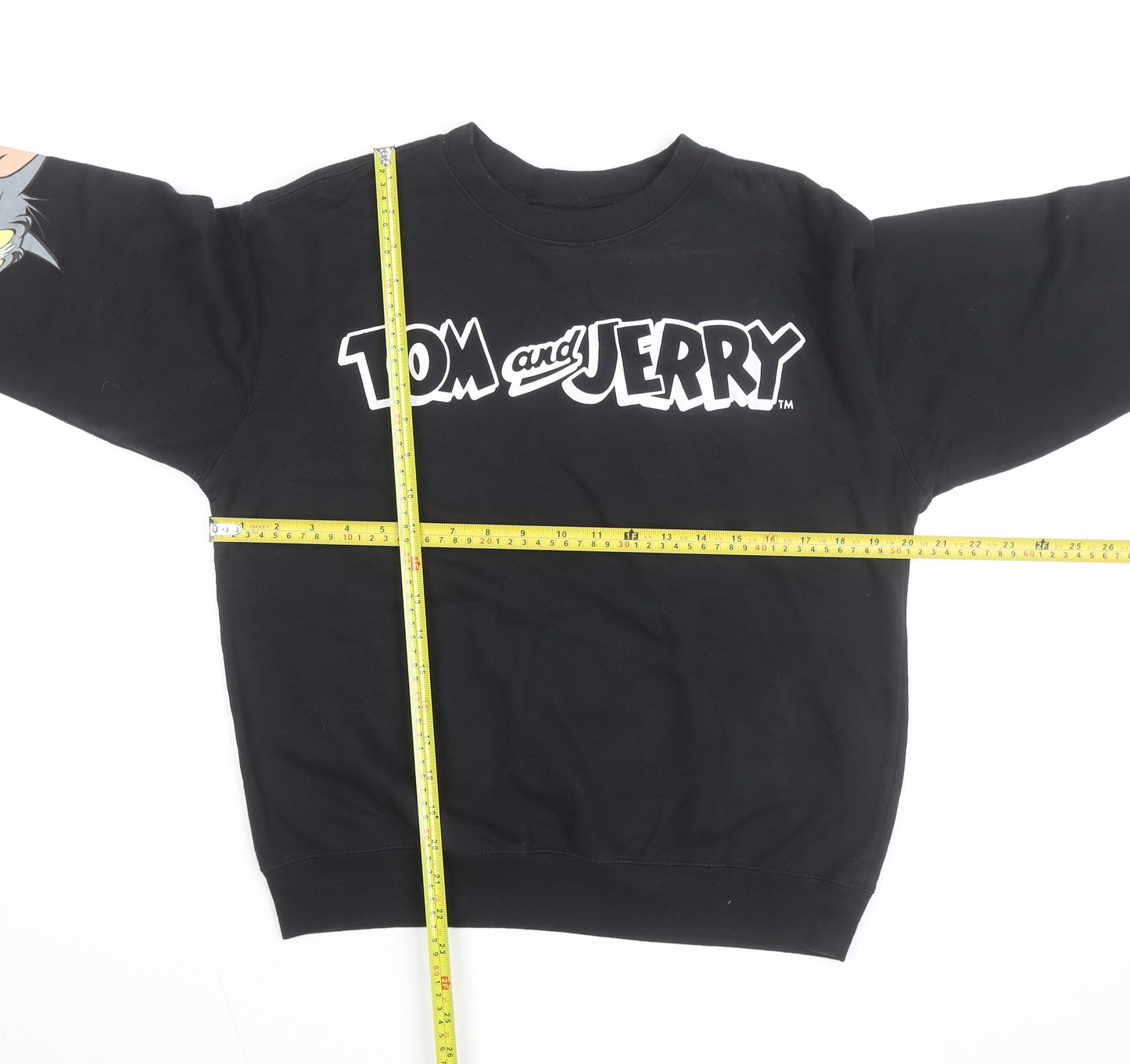 Tom and Jerry Mens Black M Crew Neck Graphic Print Sweatshirt