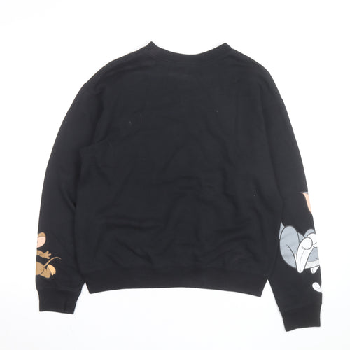 Tom and Jerry Mens Black M Crew Neck Graphic Print Sweatshirt