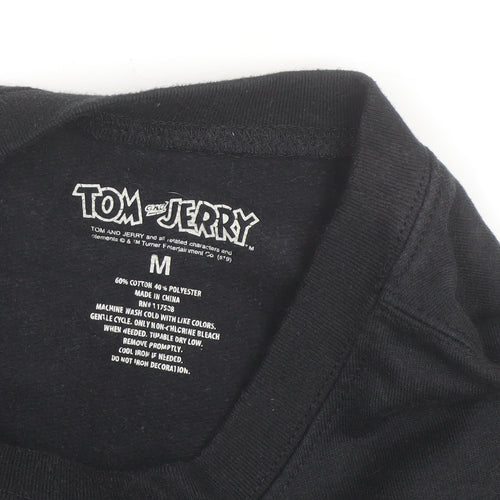 Tom and Jerry Mens Black M Crew Neck Graphic Print Sweatshirt
