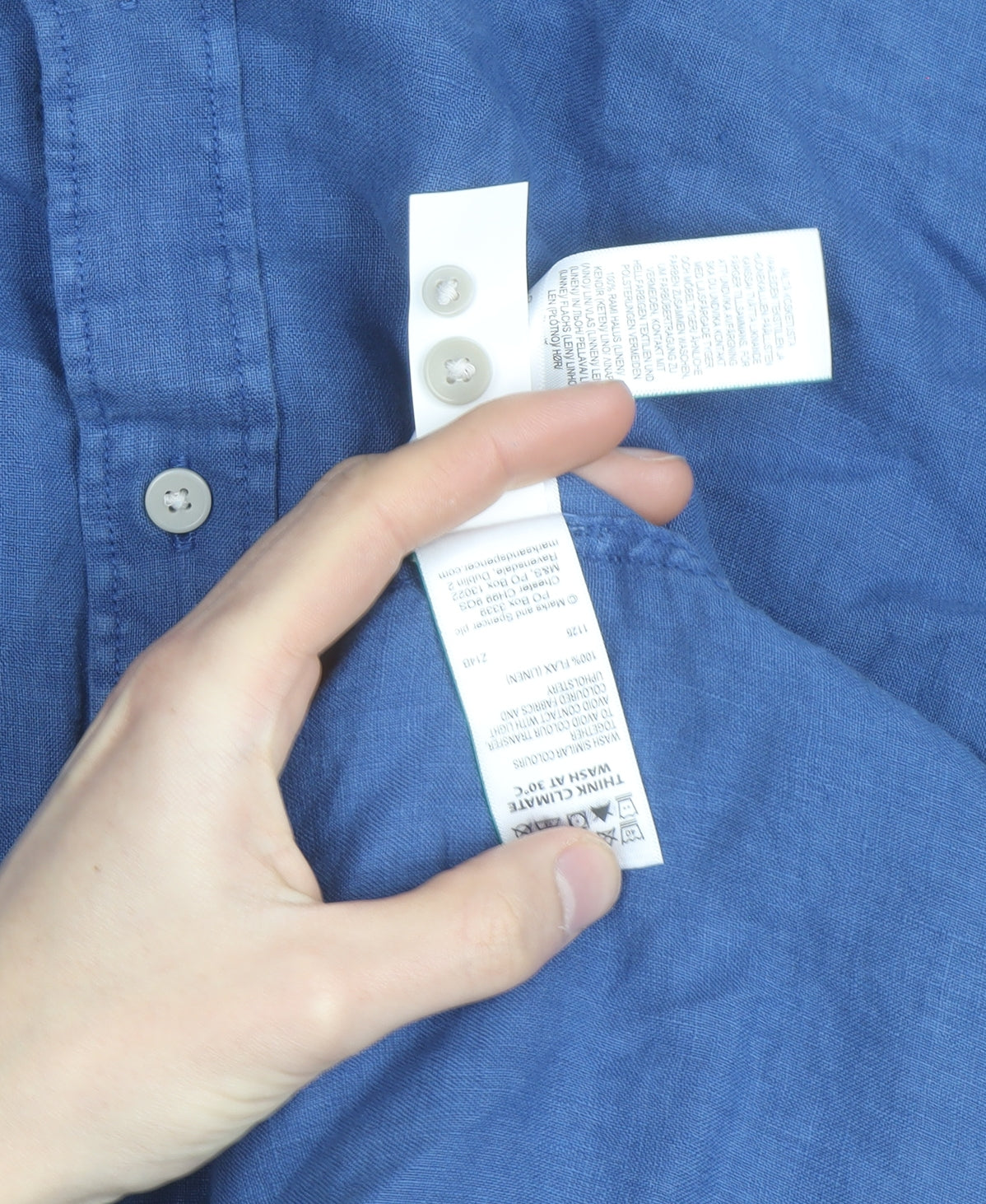 Marks and Spencer Men's Blue Linen Long Sleeve Button-Up Shirt XL