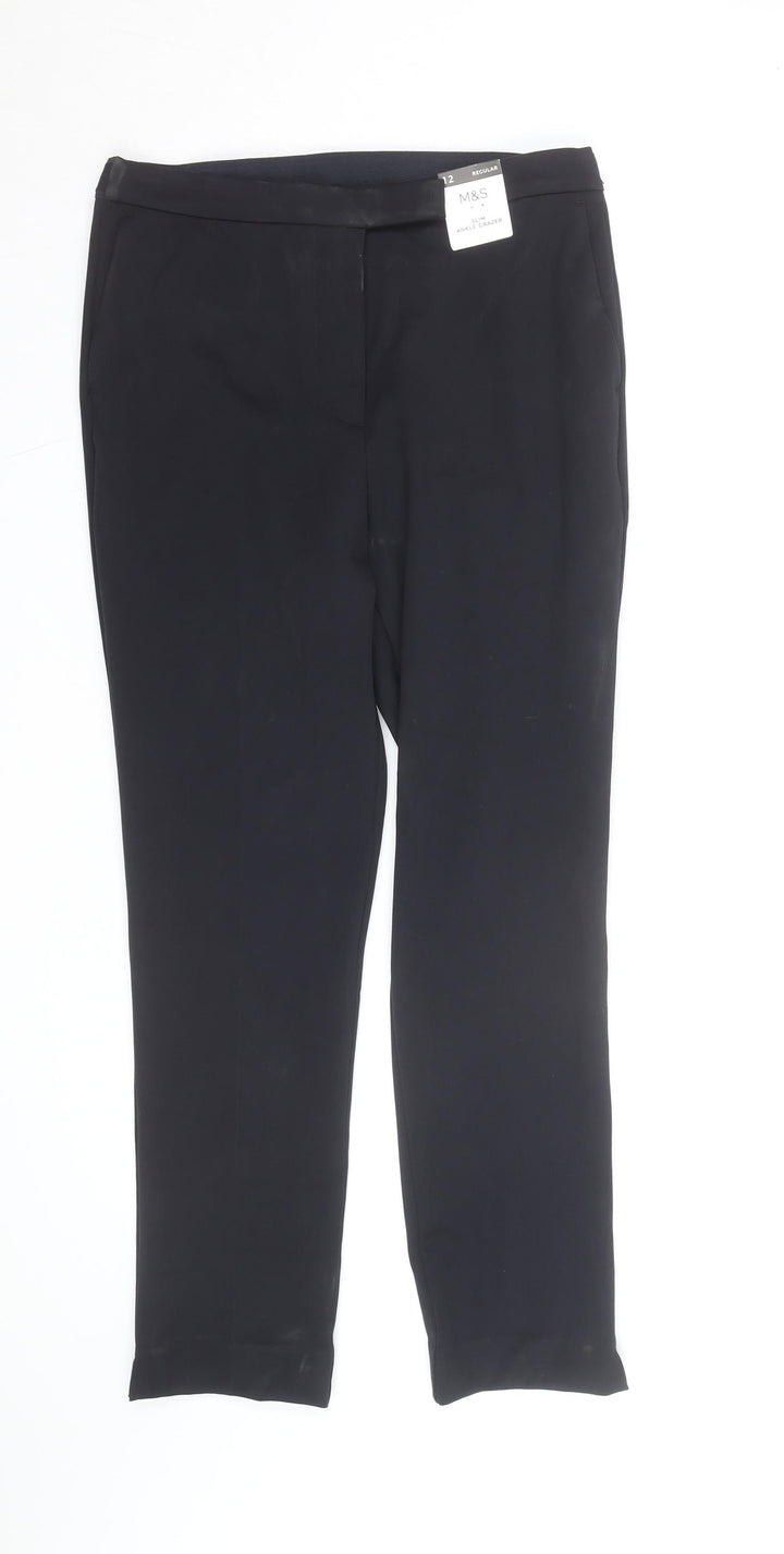 Marks and Spencer Women Black Slim Ankle Trousers Size 12 Regular