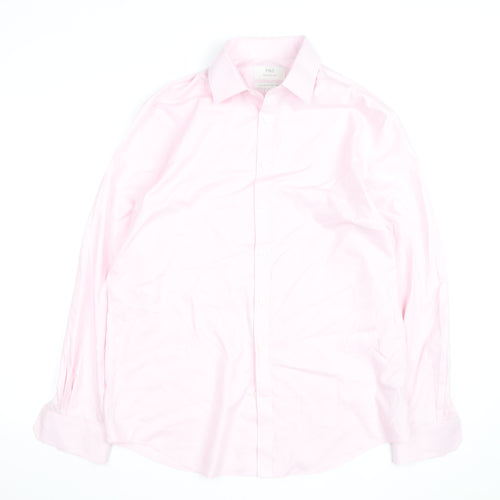 Marks and Spencer Men's Pink Regular Fit Long Sleeve Cotton Shirt Size 16