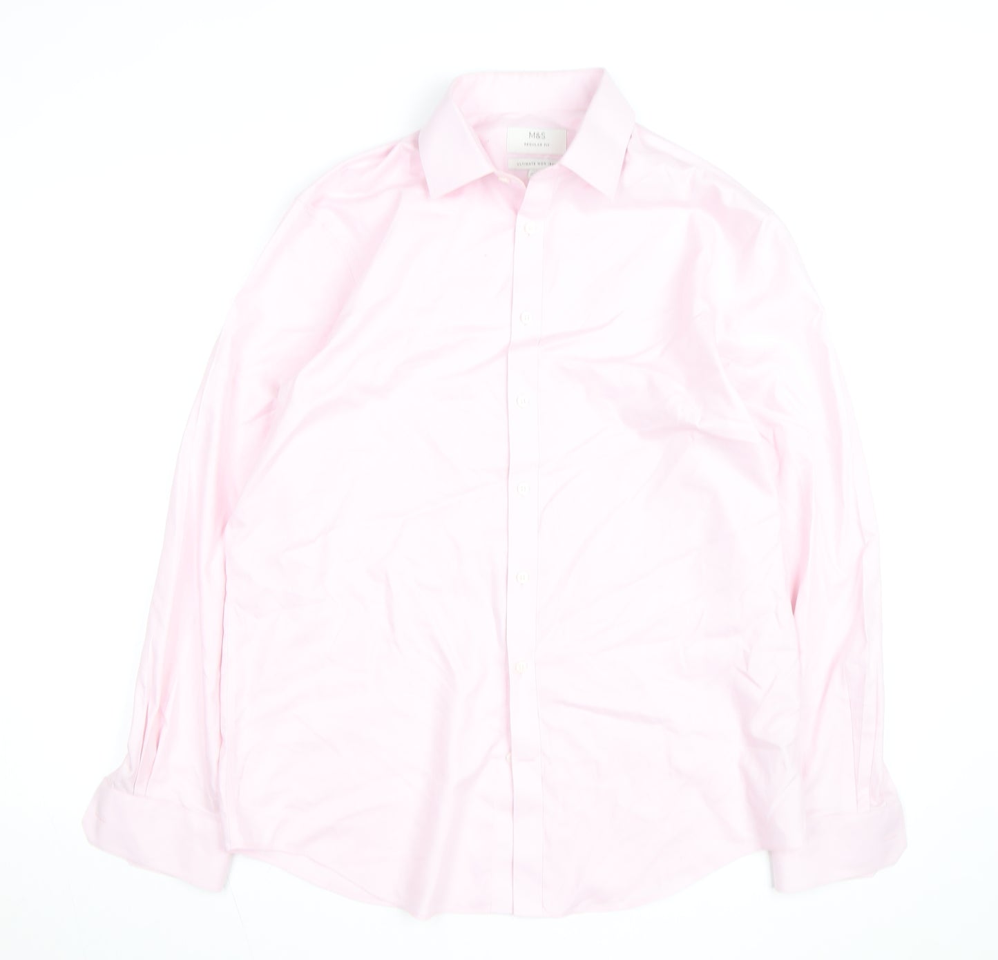 Marks and Spencer Men's Pink Regular Fit Long Sleeve Cotton Shirt Size 16